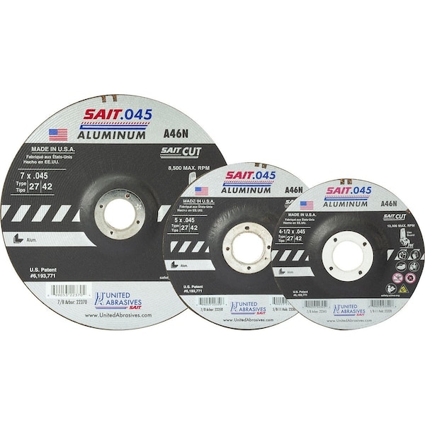 United Abrasives/Sait United Abrasives - Sait Depressed Center Wheel T27 4-1/2x .045 x 7/8 46 Grit Alum. Oxide, PK50 22345 - main